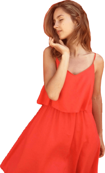 a picture of a lady in a red dress with a transparent background.